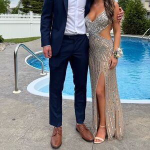 Jovani 40060 Gold and Silver Sequin Formal Dress